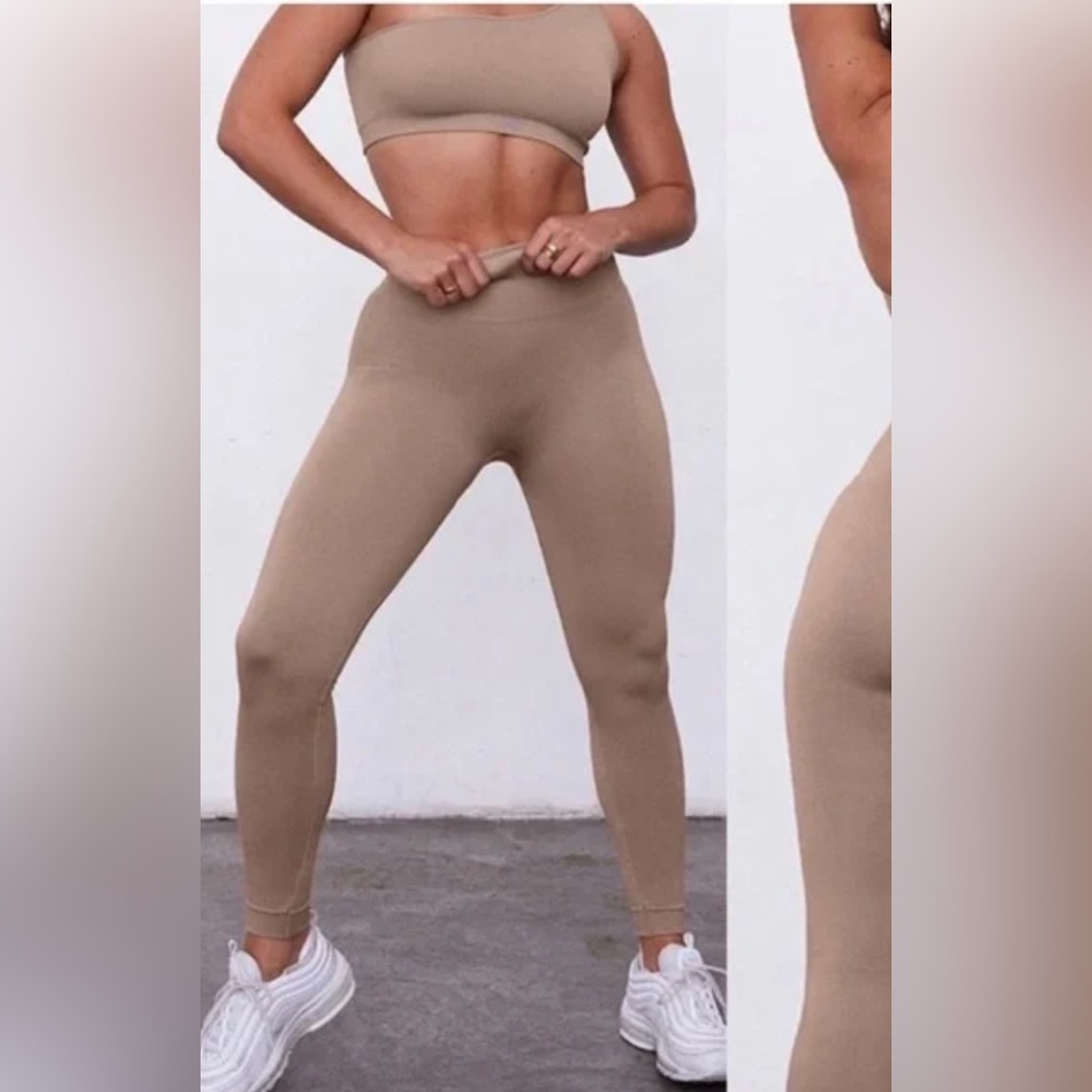 SetActive SCULPTFLEX® RIBBED ONE SHOULDER BRA & LEGGINGS - SET in Brown